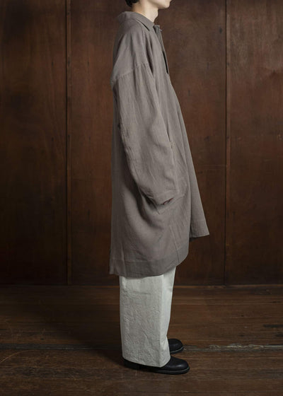 JAN-JAN VAN ESSCHE TUNIC#39-WRINKLED CLOTH EARTH Long Tunic With Patched Pockets Wrinkled Cloth Earth