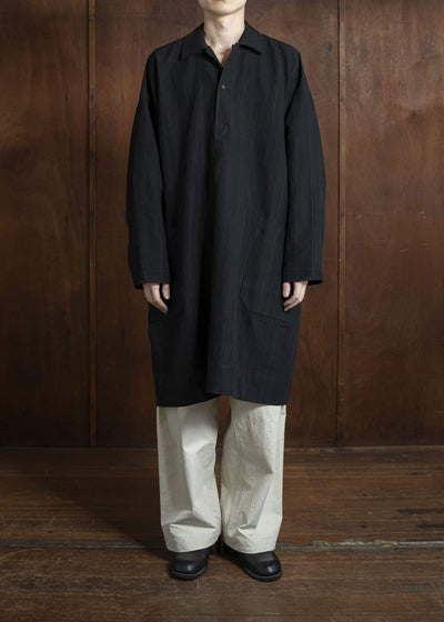 JAN-JAN VAN ESSCHE TUNIC#39-FINE STRIPE CLOTH BLACK Long Tunic With Patched Pockets Fine Stripe Cloth Black