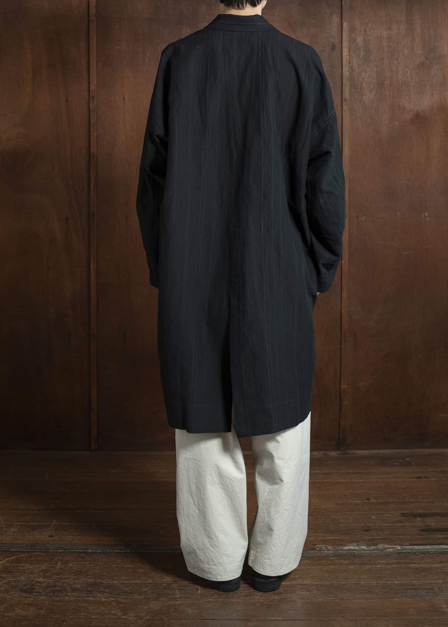 JAN-JAN VAN ESSCHE TUNIC#39-FINE STRIPE CLOTH BLACK Long Tunic With Patched Pockets Fine Stripe Cloth Black
