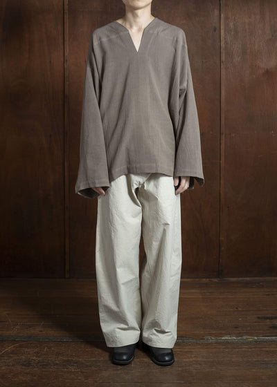 JAN-JAN VAN ESSCHE TUNIC#38-WRINKLED CLOTH EARTH Oversized Long Sleeve Tunic With Roll-Up Sleeves Wrinkled Cloth Earth