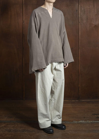 JAN-JAN VAN ESSCHE TUNIC#38-WRINKLED CLOTH EARTH Oversized Long Sleeve Tunic With Roll-Up Sleeves Wrinkled Cloth Earth