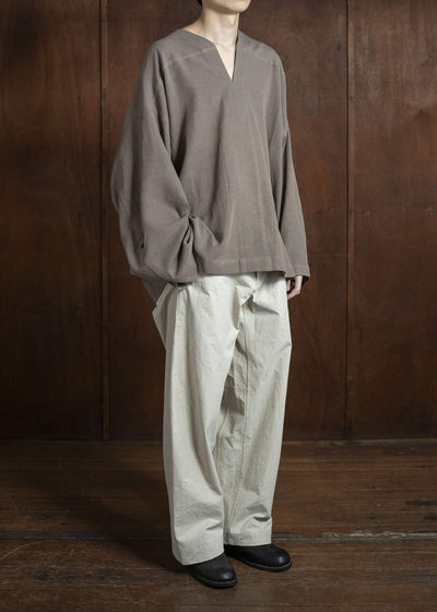 JAN-JAN VAN ESSCHE TUNIC#38-WRINKLED CLOTH EARTH Oversized Long Sleeve Tunic With Roll-Up Sleeves Wrinkled Cloth Earth