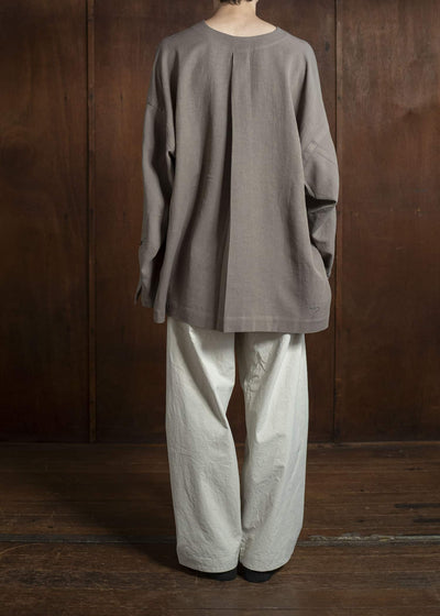 JAN-JAN VAN ESSCHE TUNIC#38-WRINKLED CLOTH EARTH Oversized Long Sleeve Tunic With Roll-Up Sleeves Wrinkled Cloth Earth