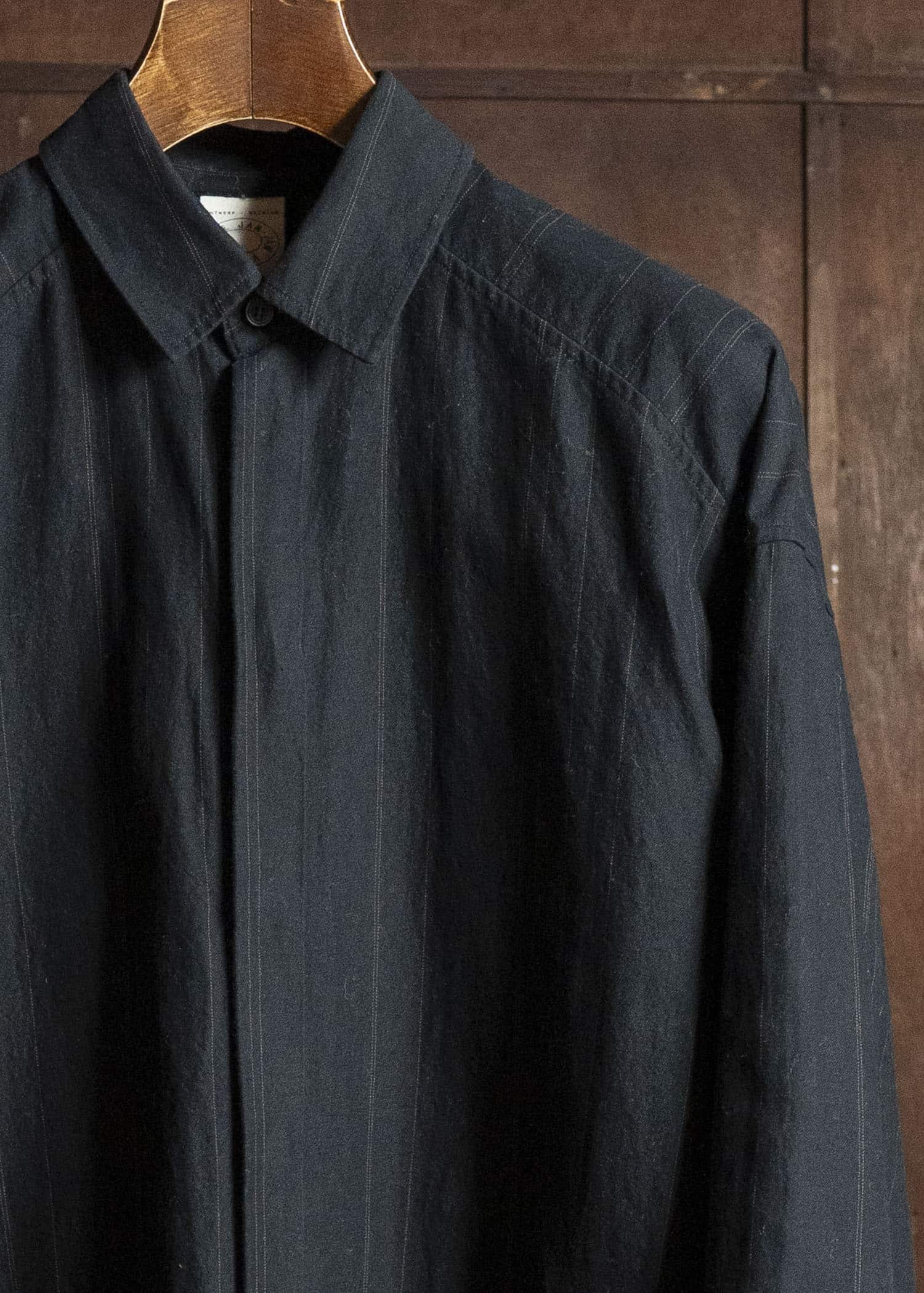 JAN-JAN VAN ESSCHE SHIRT#106-FINE STRIPE CLOTH BLACK Regular Long Sleeve Shirt Fine Stripe Cloth Black
