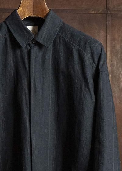 JAN-JAN VAN ESSCHE SHIRT#106-FINE STRIPE CLOTH BLACK Regular Long Sleeve Shirt Fine Stripe Cloth Black