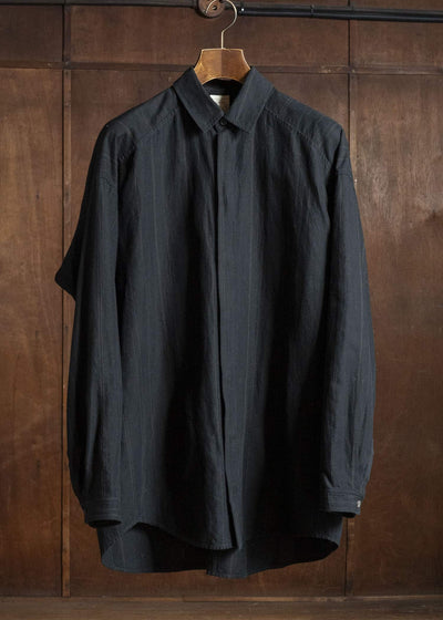 JAN-JAN VAN ESSCHE SHIRT#106-FINE STRIPE CLOTH BLACK Regular Long Sleeve Shirt Fine Stripe Cloth Black