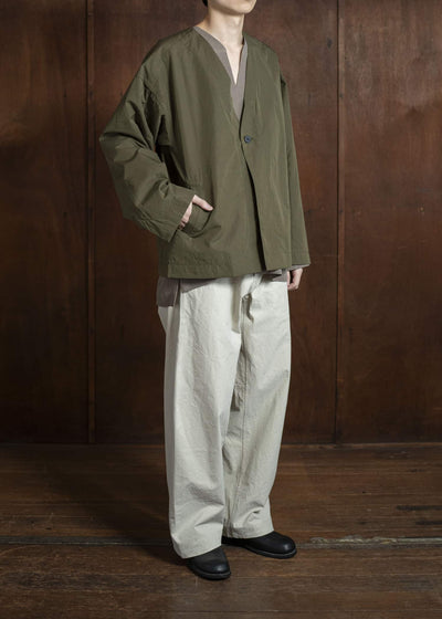 JAN-JAN VAN ESSCHE JACKET#59-COTTON SILK CANVAS ARMY GREEN Unlined Collarless Blazer Cotton Silk Canvas Army Green