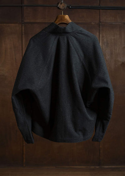 JAN-JAN VAN ESSCHE SWEAT#65 KIMONO COLLAR WOVEN SWEAT WITH JET POCKETS Soft Brushed Twill Anthracite