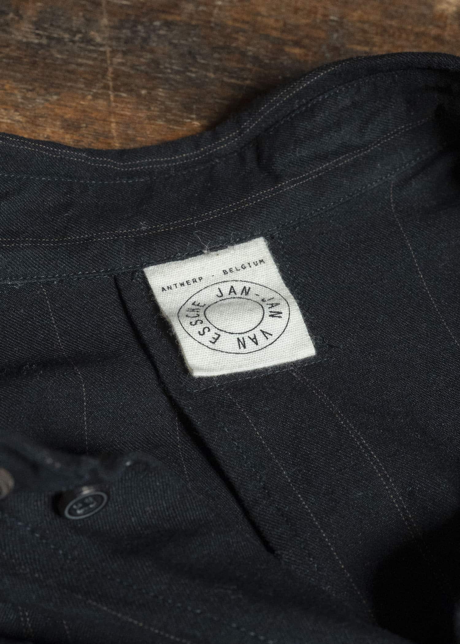JAN-JAN VAN ESSCHE SHIRT#106-FINE STRIPE CLOTH BLACK Regular Long Sleeve Shirt Fine Stripe Cloth Black