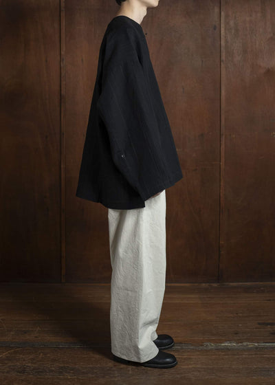 JAN-JAN VAN ESSCHE TUNIC#38-FINE STRIPE CLOTH BLACK Oversized Long Sleeve Tunic With Roll-Up Sleeves Fine Stripe Cloth Black