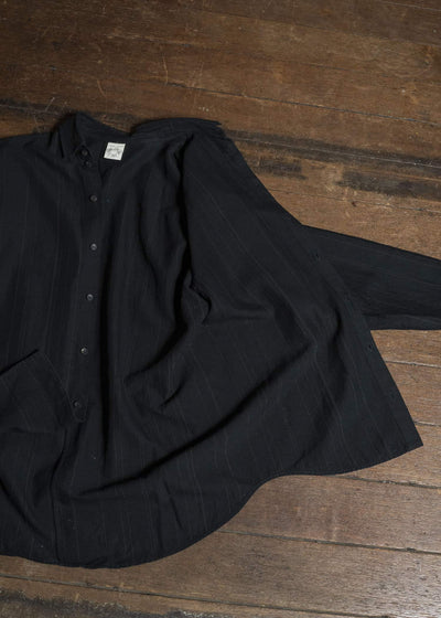 JAN-JAN VAN ESSCHE SHIRT#106-FINE STRIPE CLOTH BLACK Regular Long Sleeve Shirt Fine Stripe Cloth Black