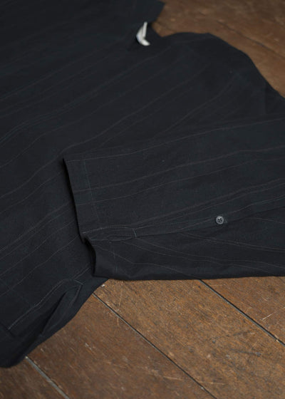 JAN-JAN VAN ESSCHE TUNIC#38-FINE STRIPE CLOTH BLACK Oversized Long Sleeve Tunic With Roll-Up Sleeves Fine Stripe Cloth Black