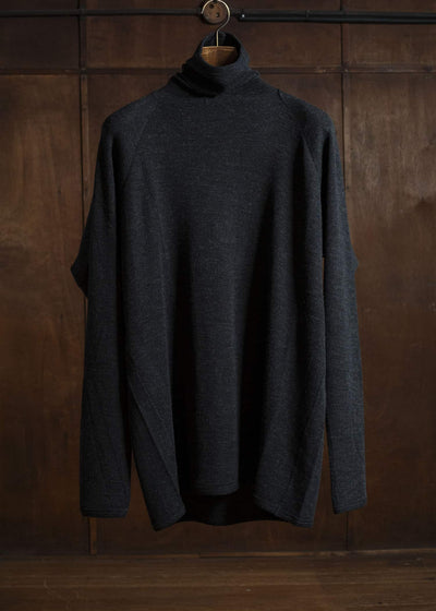 JAN-JAN VAN ESSCHE TEE#65 REGULAR FIT TURTLE NECK TEE A CLASSIC Wool 2/2 Rib Anthracite