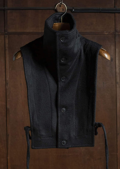 JAN-JAN VAN ESSCHE COLLAR PIECE#2 COLLAR PIECE WITH HIGH, STANDING COLLAR AND SIDE STRINGS Washed Velvet Yak Jet Black