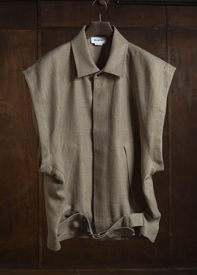 HED MAYNER HERRINGBONE HEAVY LINEN VEST BROWN HMMC10051AHC161