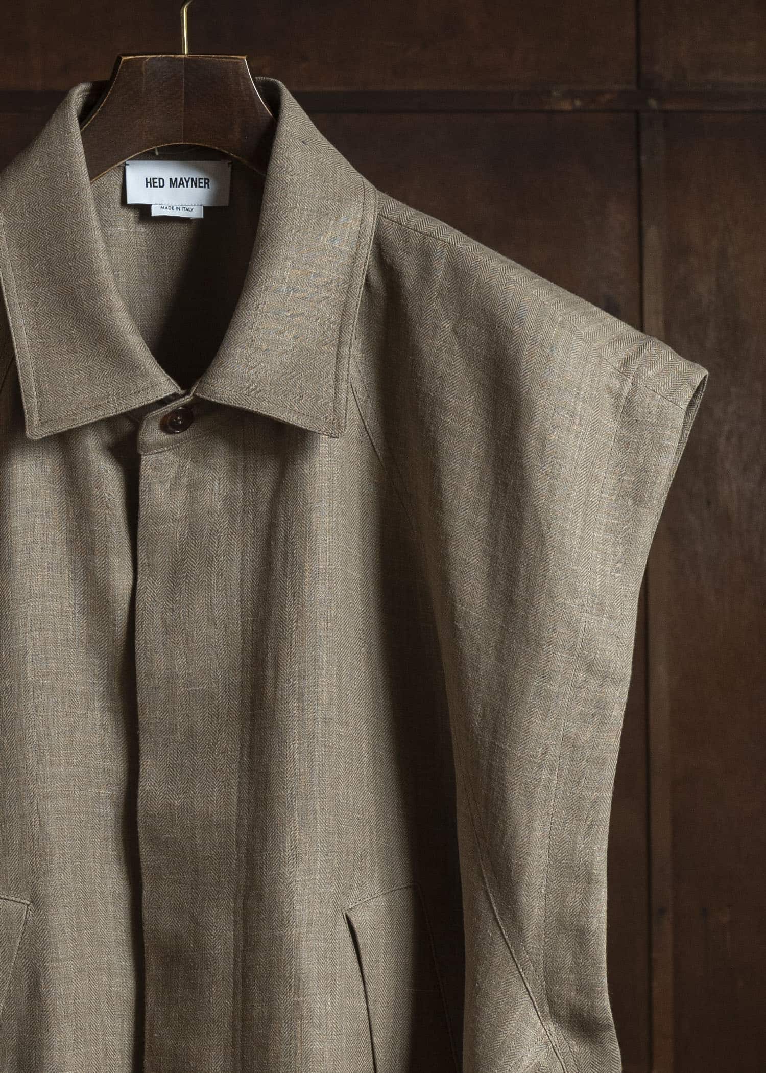 HED MAYNER HERRINGBONE HEAVY LINEN VEST BROWN HMMC10051AHC161