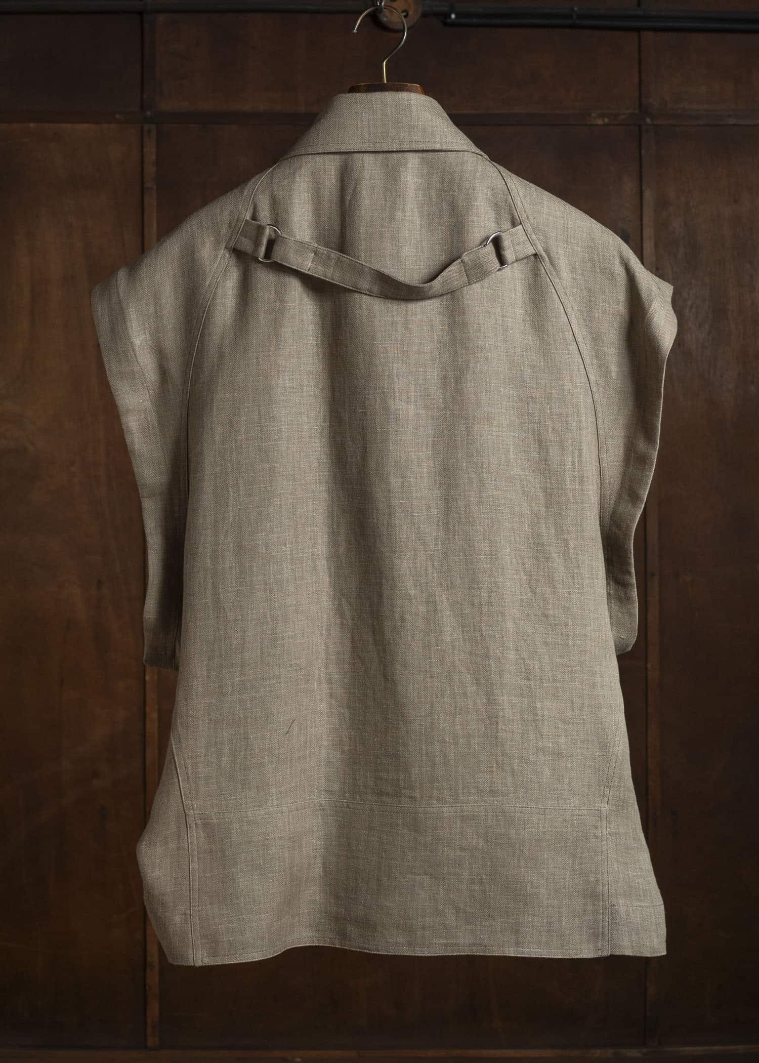 HED MAYNER HERRINGBONE HEAVY LINEN VEST BROWN HMMC10051AHC161