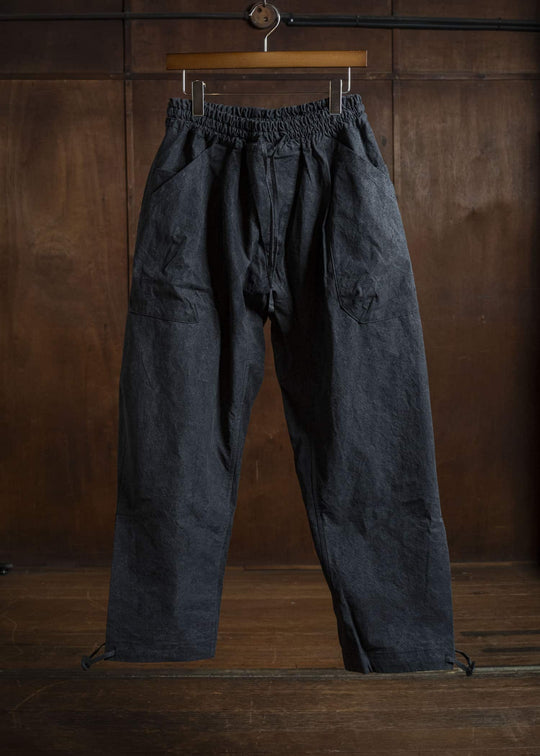 JAN-JAN VAN ESSCHE TROUSERS#88 LOOSE FIT, SINGLE PLEATED TROUSERS Time Washed Canvas Black