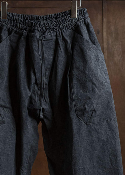 JAN-JAN VAN ESSCHE TROUSERS#88 LOOSE FIT, SINGLE PLEATED TROUSERS Time Washed Canvas Black