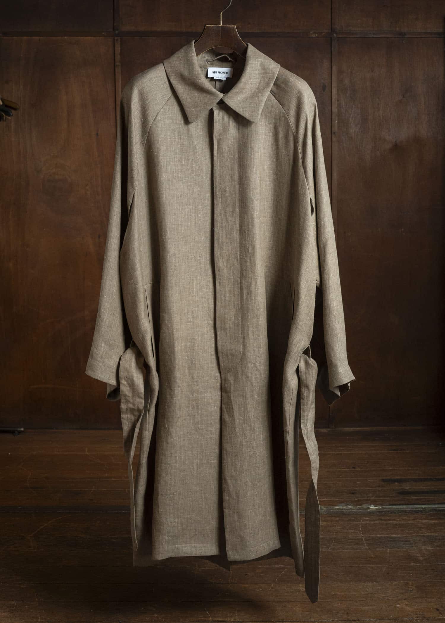 HED MAYNER HERRINGBONE HEAVY LINEN COAT BROWN HMMC10054AHC161