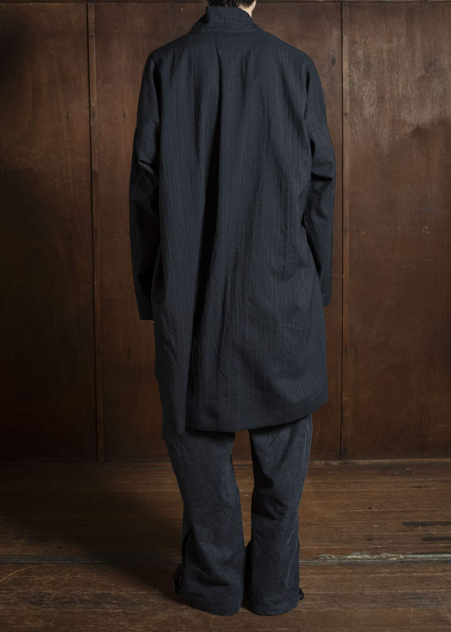 JAN-JAN VAN ESSCHE TUNIC#42 KIMONO COLLAR LOOSE FIT TUNIC Medium Seersucker Dark Striped