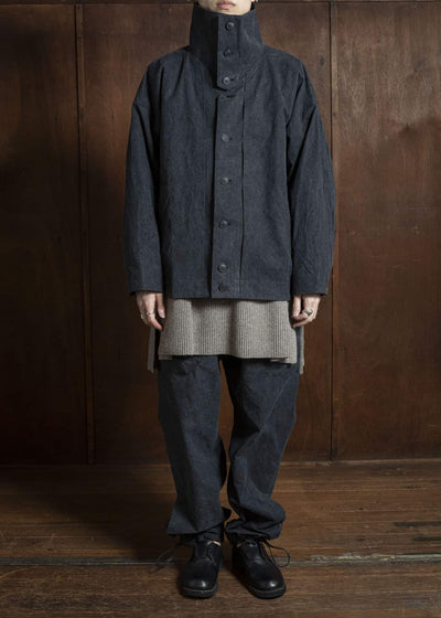 JAN-JAN VAN ESSCHE JACKET #61 JACKET WITH HIGH NECK STANDING COLLAR Time Washed Canvas Black