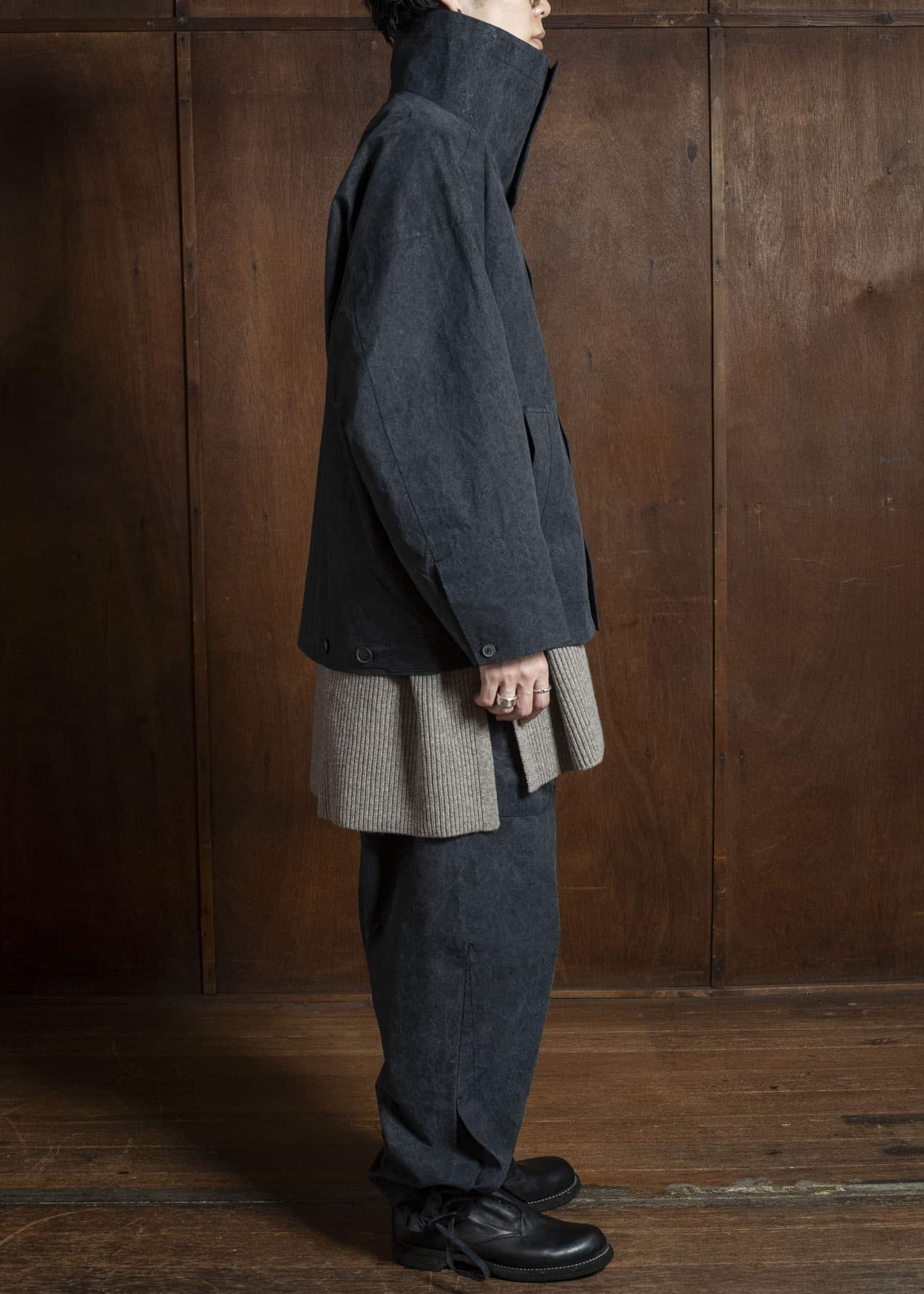 JAN-JAN VAN ESSCHE JACKET #61 JACKET WITH HIGH NECK STANDING COLLAR Time Washed Canvas Black