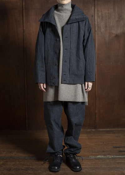 JAN-JAN VAN ESSCHE TROUSERS#88 LOOSE FIT, SINGLE PLEATED TROUSERS Time Washed Canvas Black