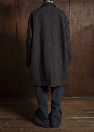 JAN-JAN VAN ESSCHE COAT#33 BLAZER-STYLE OVERCOAT Ridged Linen Wool Eggplant/Indigo