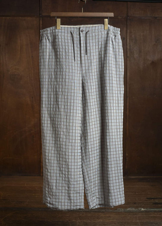 HED MAYNER VISCOSE/LINEN CHECK PANTS GRAY-BROWN HMMC30050AHC270