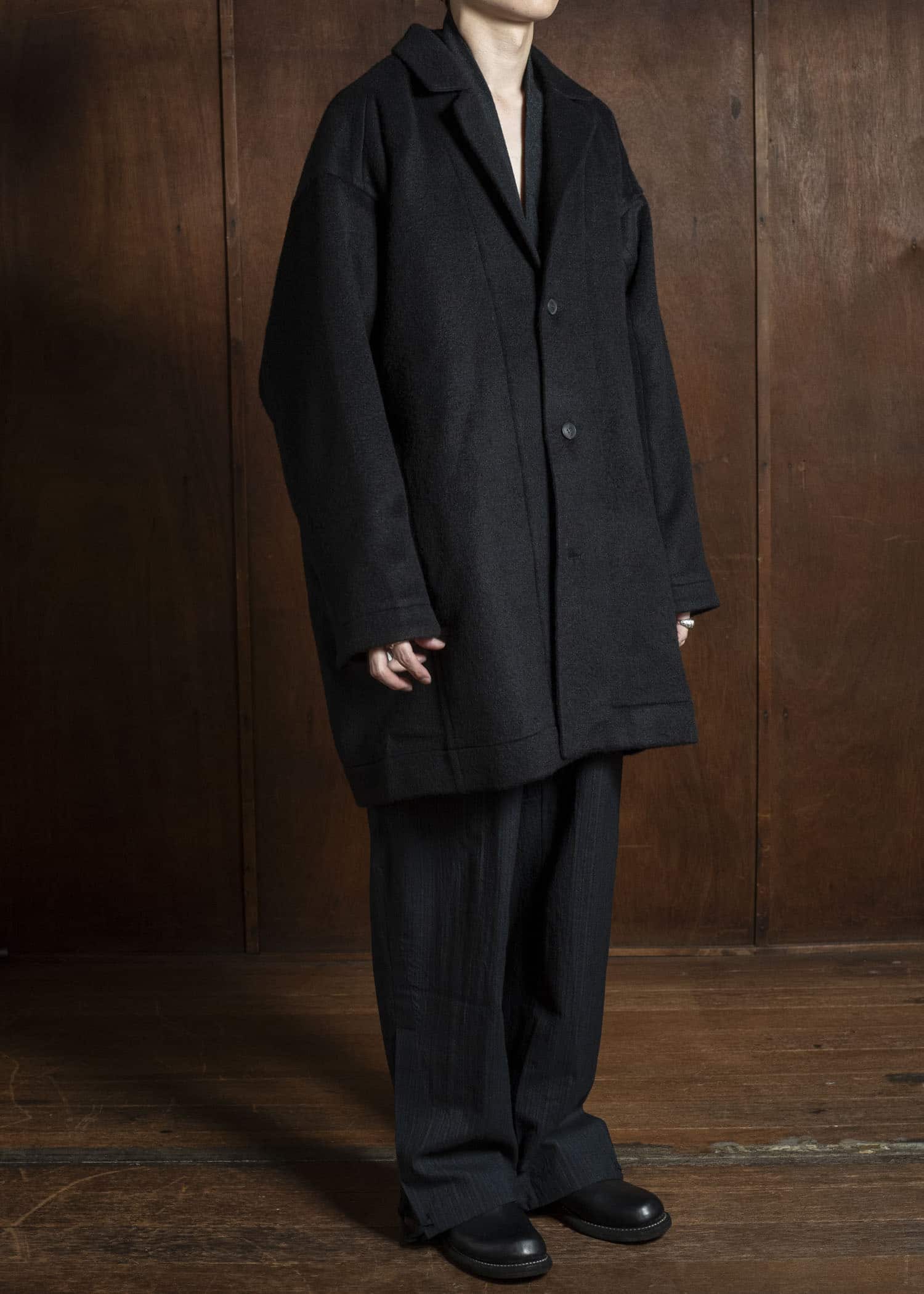 JAN-JAN VAN ESSCHE COAT#33 BLAZER-STYLE OVERCOAT Washed Velvet Yak Jet Black