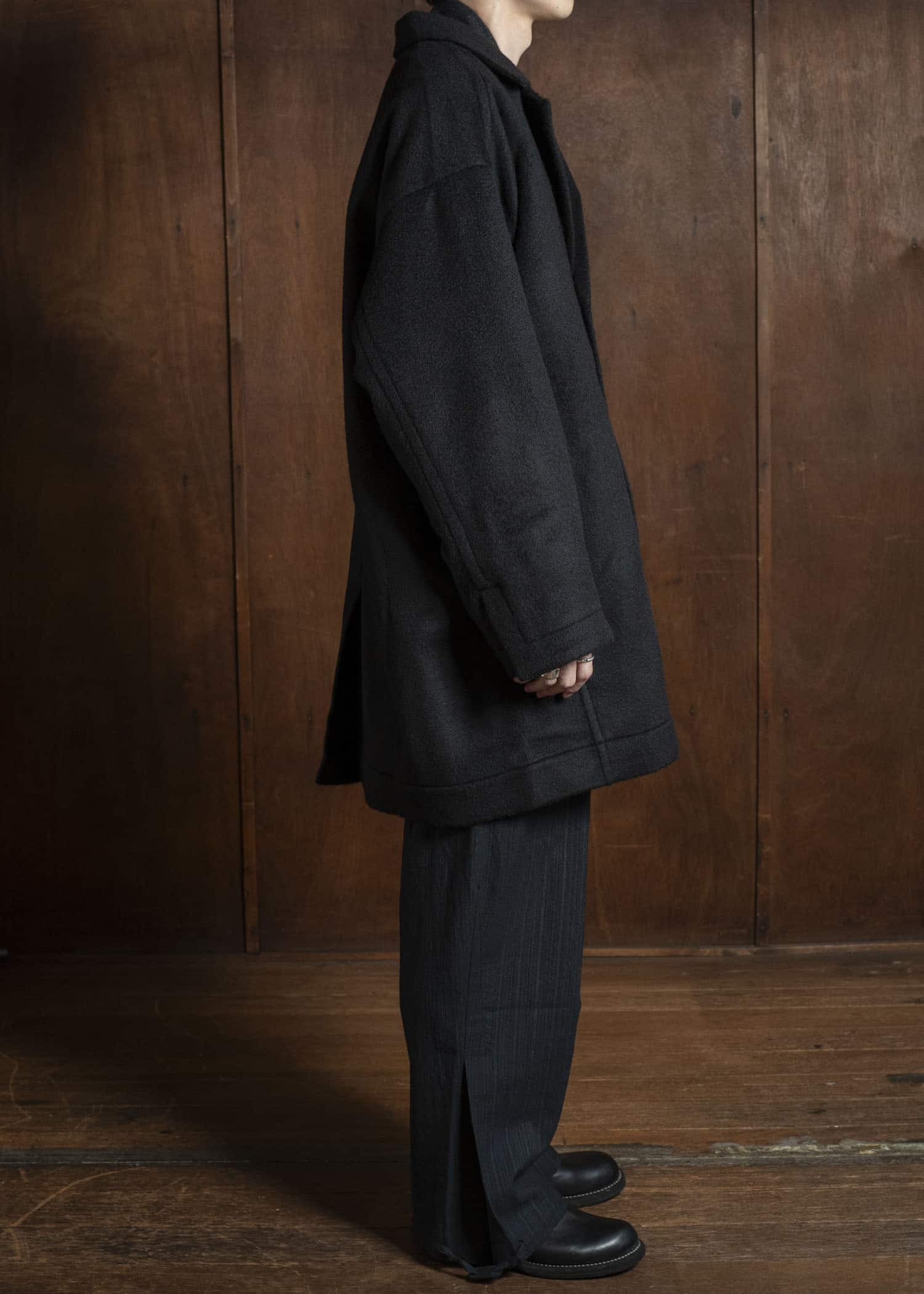 JAN-JAN VAN ESSCHE COAT#33 BLAZER-STYLE OVERCOAT Washed Velvet Yak Jet Black