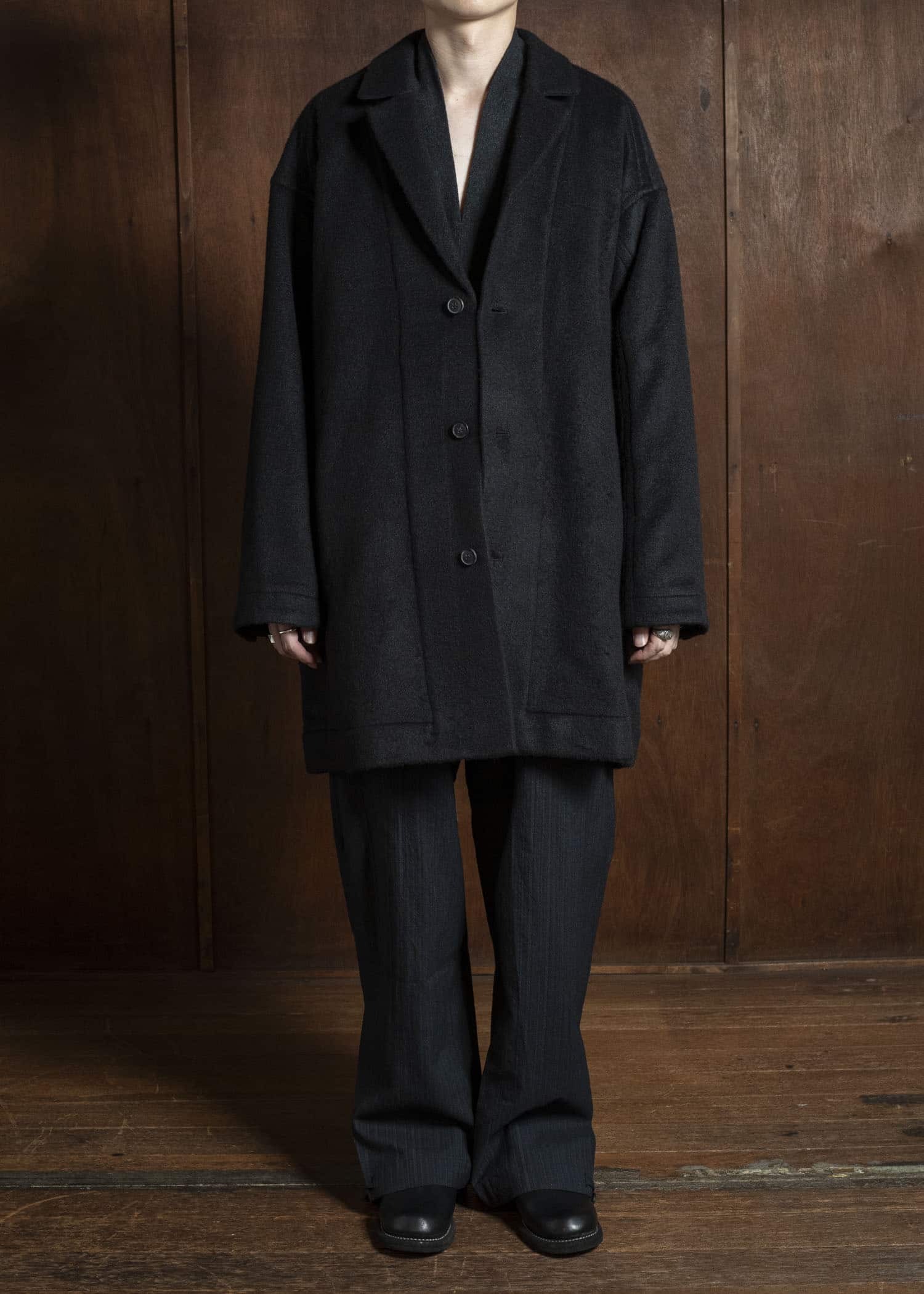 JAN-JAN VAN ESSCHE COAT#33 BLAZER-STYLE OVERCOAT Washed Velvet Yak Jet Black