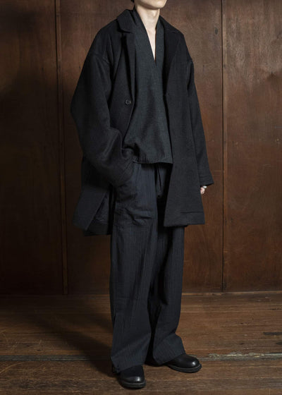 JAN-JAN VAN ESSCHE COAT#33 BLAZER-STYLE OVERCOAT Washed Velvet Yak Jet Black