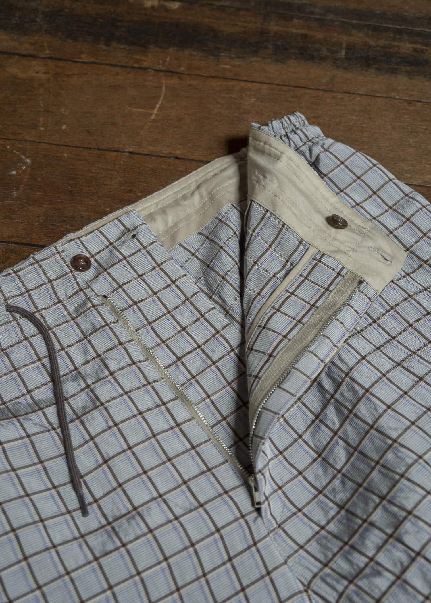 HED MAYNER VISCOSE/LINEN CHECK PANTS GRAY-BROWN HMMC30050AHC270