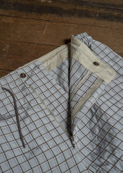 HED MAYNER VISCOSE/LINEN CHECK PANTS GRAY-BROWN HMMC30050AHC270