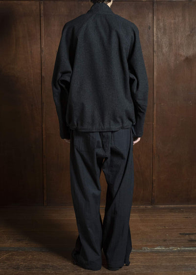JAN-JAN VAN ESSCHE SWEAT#65 KIMONO COLLAR WOVEN SWEAT WITH JET POCKETS Soft Brushed Twill Anthracite