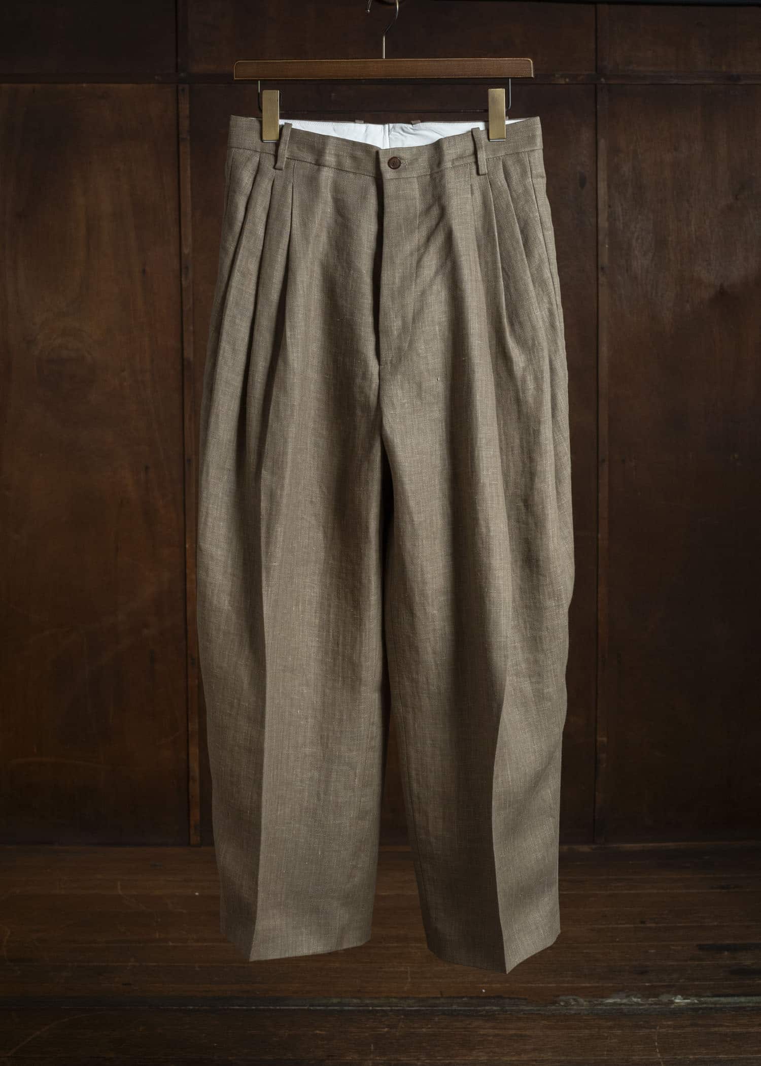 HERRINGBONE HEAVY LINEN PANTS BROWN HMMC30023AHC161