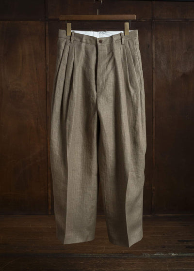 HERRINGBONE HEAVY LINEN PANTS BROWN HMMC30023AHC161
