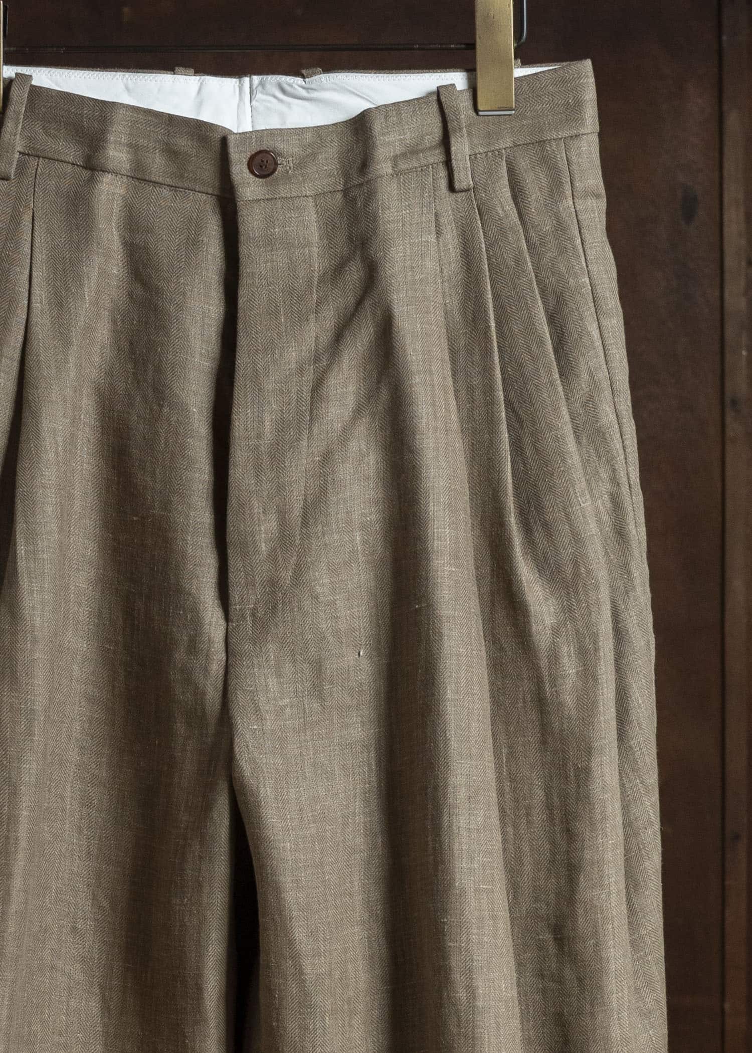 HERRINGBONE HEAVY LINEN PANTS BROWN HMMC30023AHC161