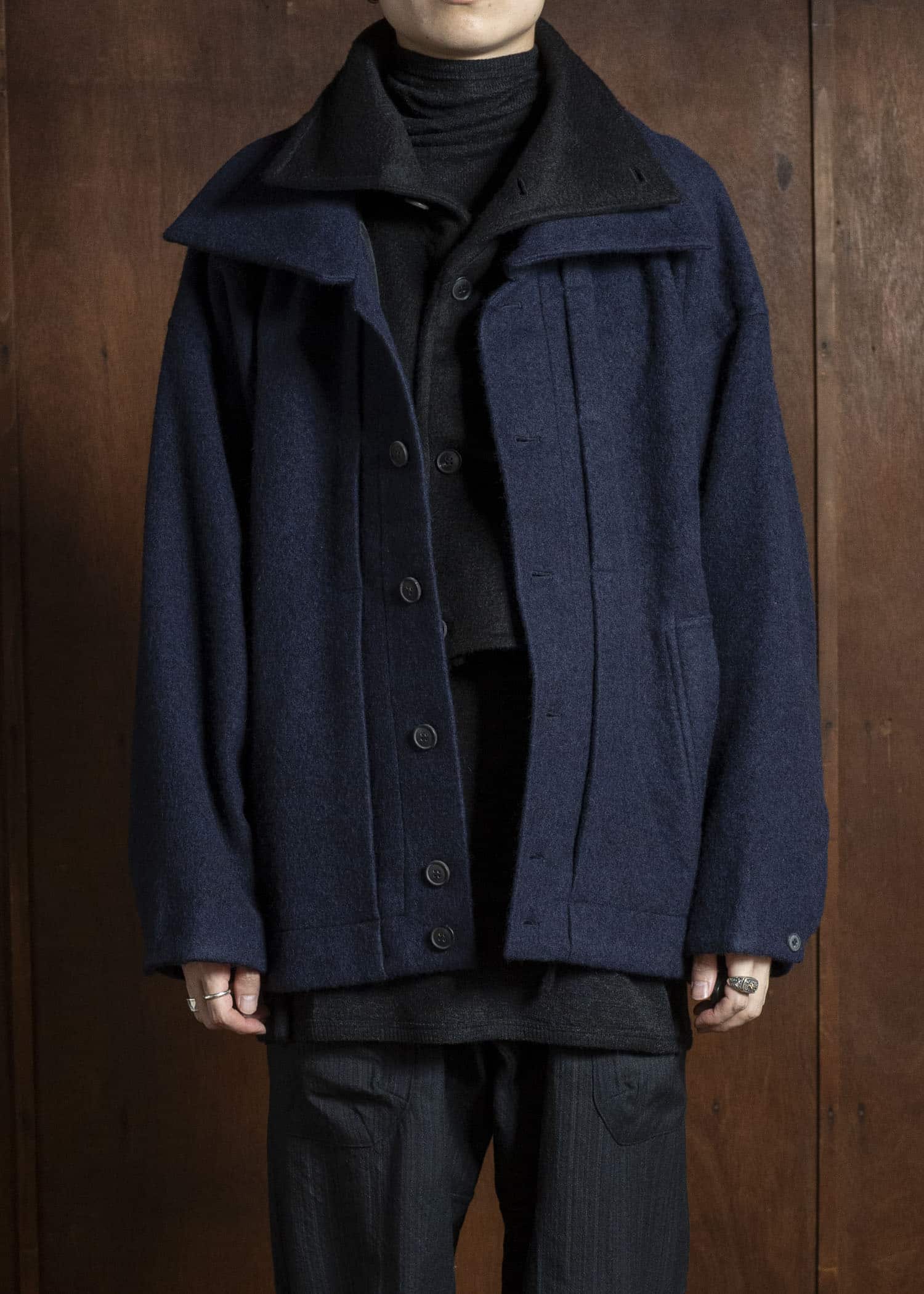 JAN-JAN VAN ESSCHE COLLAR PIECE#2 COLLAR PIECE WITH HIGH, STANDING COLLAR AND SIDE STRINGS Washed Velvet Yak Jet Black