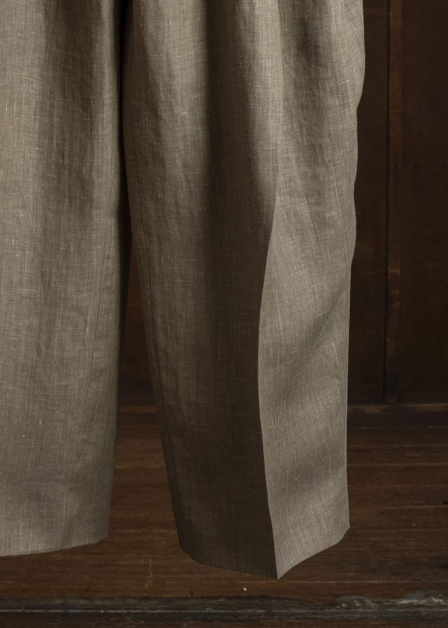 HERRINGBONE HEAVY LINEN PANTS BROWN HMMC30023AHC161