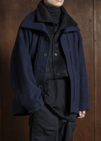 JAN-JAN VAN ESSCHE COLLAR PIECE#2 COLLAR PIECE WITH HIGH, STANDING COLLAR AND SIDE STRINGS Washed Velvet Yak Jet Black