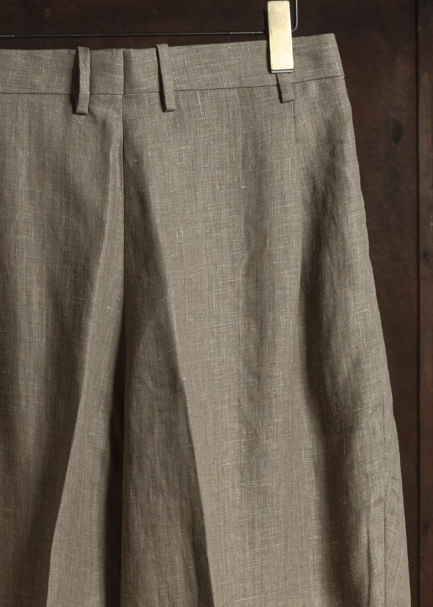 HERRINGBONE HEAVY LINEN PANTS BROWN HMMC30023AHC161