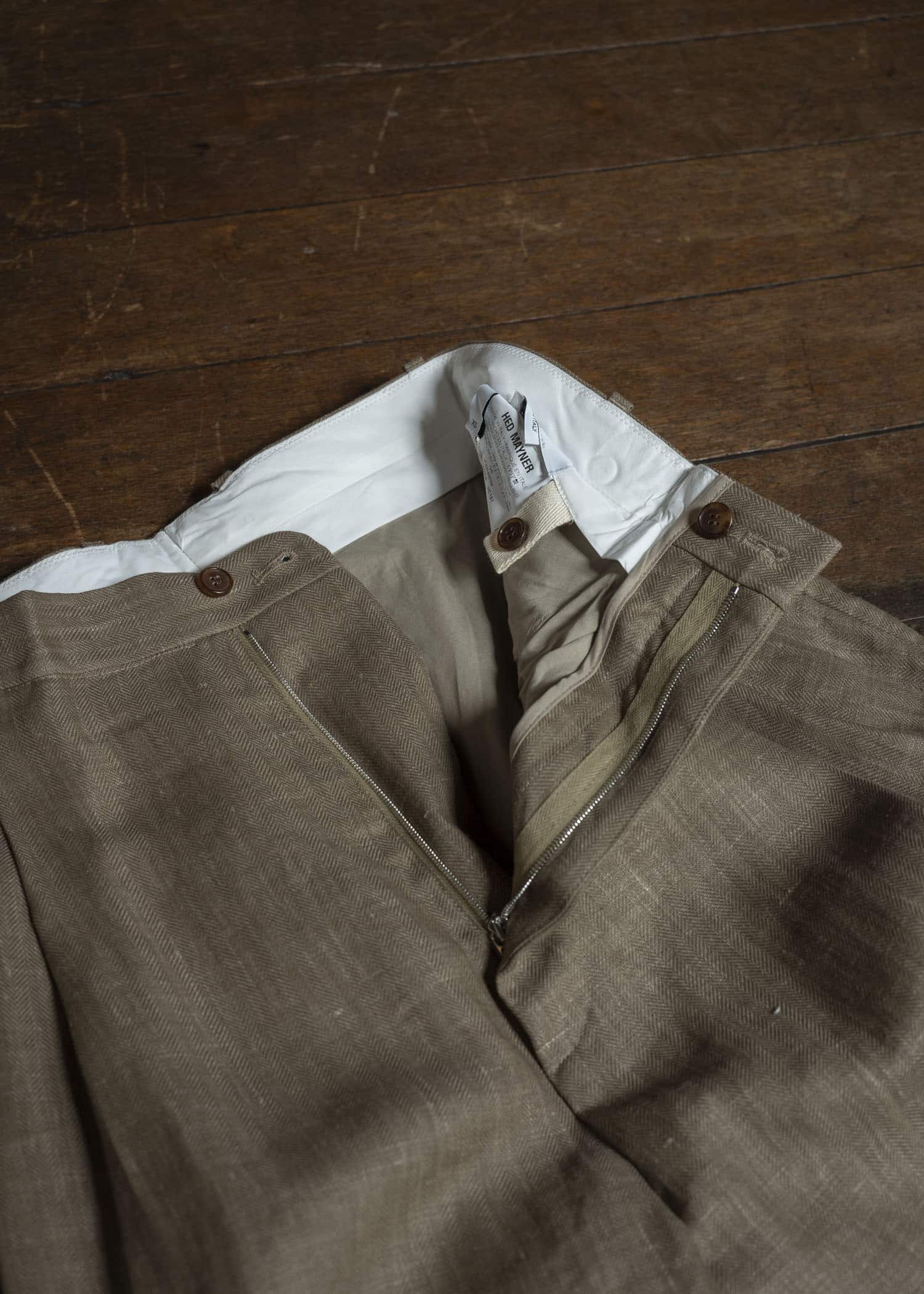 HERRINGBONE HEAVY LINEN PANTS BROWN HMMC30023AHC161