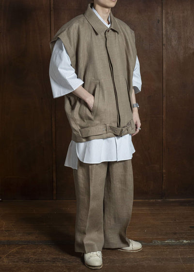 HED MAYNER HERRINGBONE HEAVY LINEN VEST BROWN HMMC10051AHC161