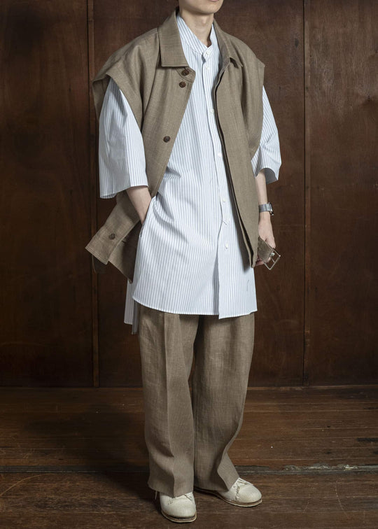 HED MAYNER HERRINGBONE HEAVY LINEN VEST BROWN HMMC10051AHC161