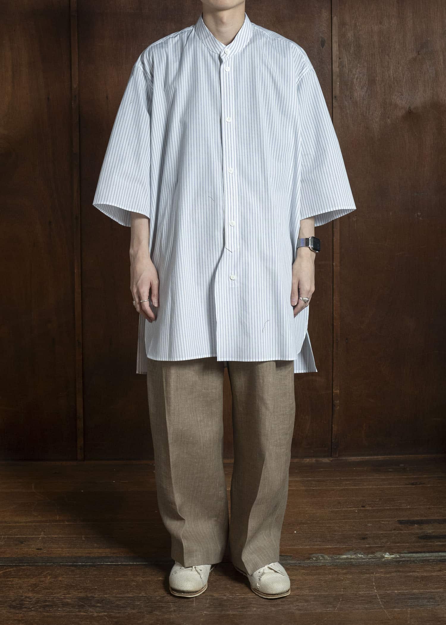 HED MAYNER PIN STRIPED COTTON SHIRT WHITE-GRAY HMMC60049AHC266