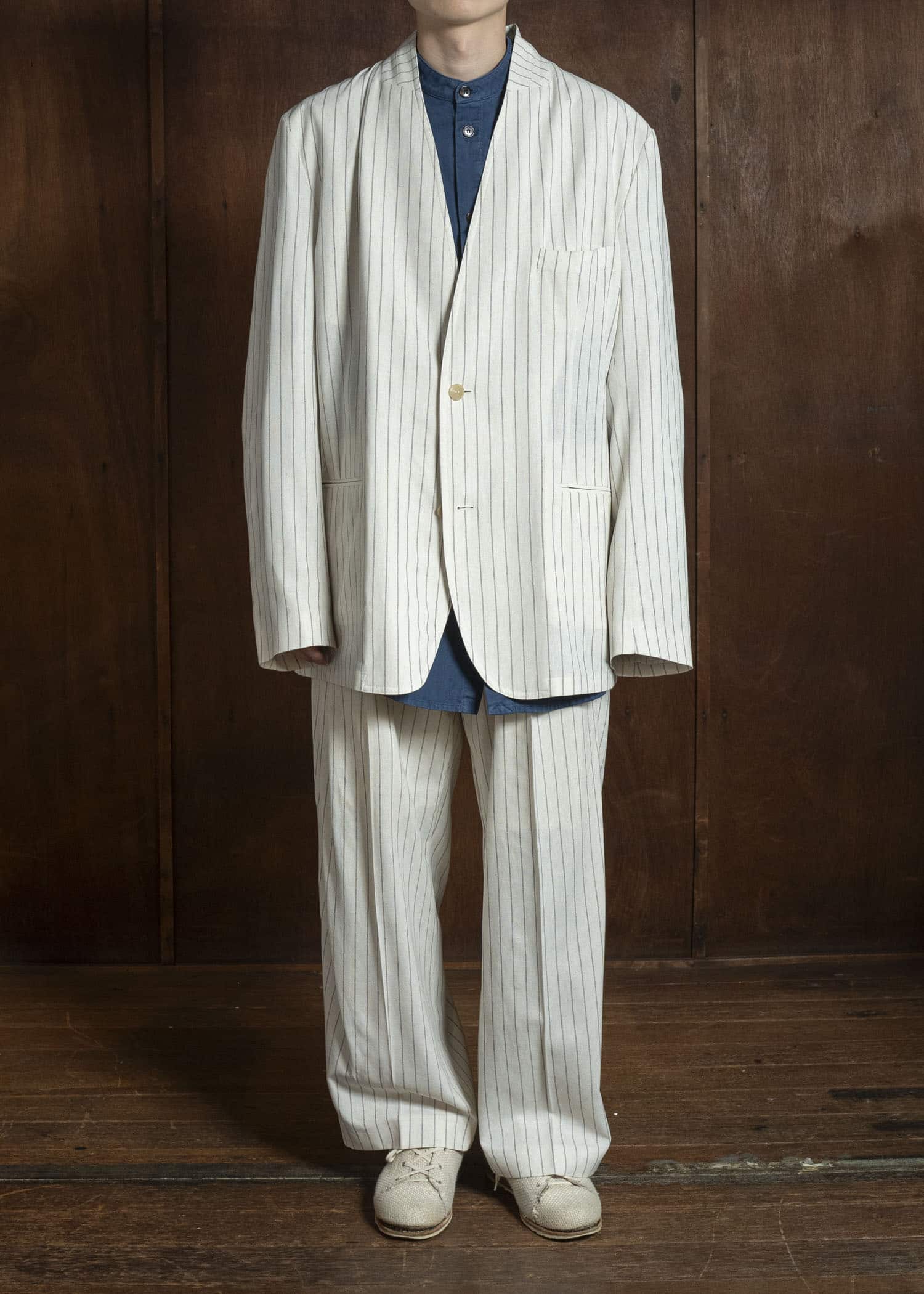 HED MAYNER PIN STRIPED VISCOSE/LINEN JACKET BEIGE PIN STRIPE HMMC15035AHC265