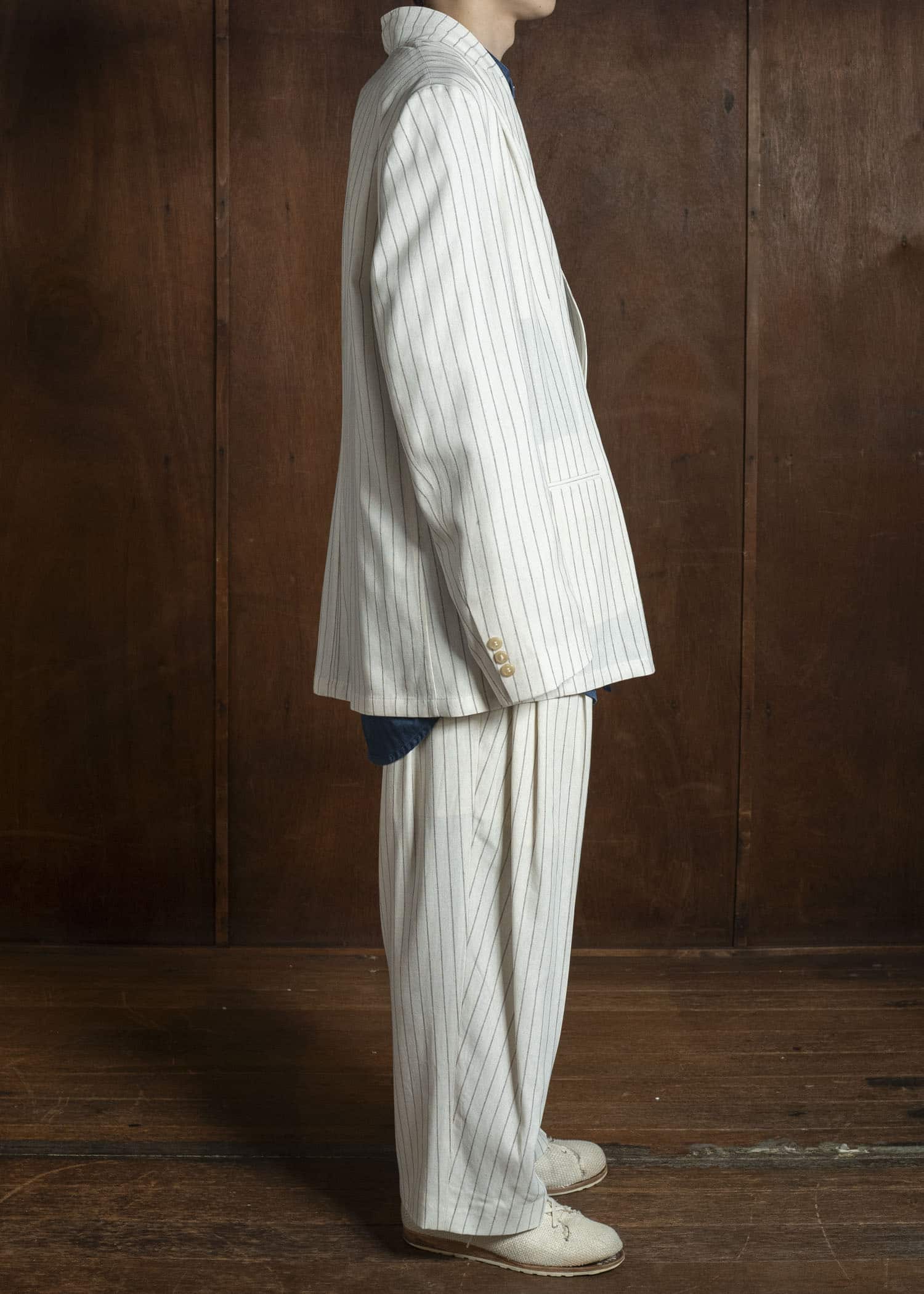 HED MAYNER PIN STRIPED VISCOSE/LINEN JACKET BEIGE PIN STRIPE HMMC15035AHC265